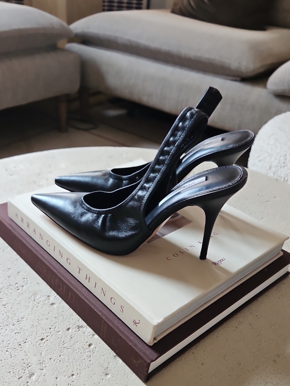 STEVE MADDEN BLACK ANDROMEDA-SCRUNCH SLINGBACK 7.5